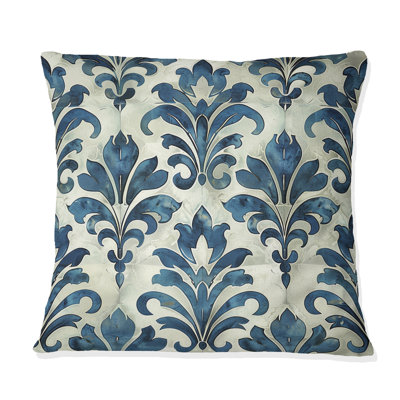 Navy Glamour Luxe Damask - Transitional Throw Pillow