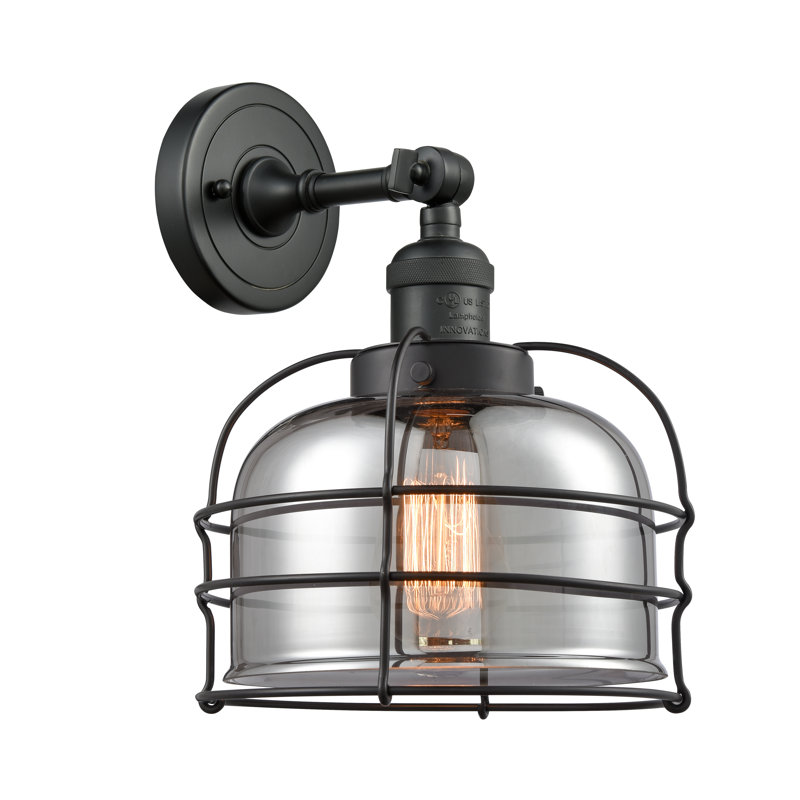 Applique murale 1 lumière 9 "Bell Cage, Plaqué couleur fumée, Noir mat, Ampoule à DEL rétro de 6 watts