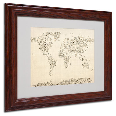 « world map-music notes », impression encadrée
