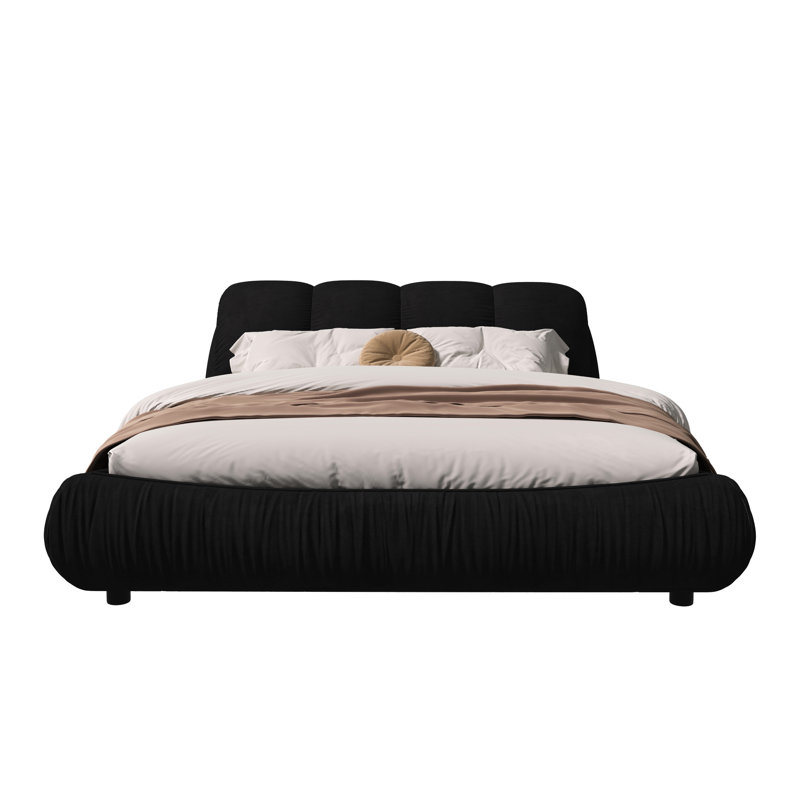 Lit tapissier luxueux grand lit, tête de lit ergonomique noire, lit plateforme noir sans sommier requis avec cadre en bois massif, coussin ultra doux