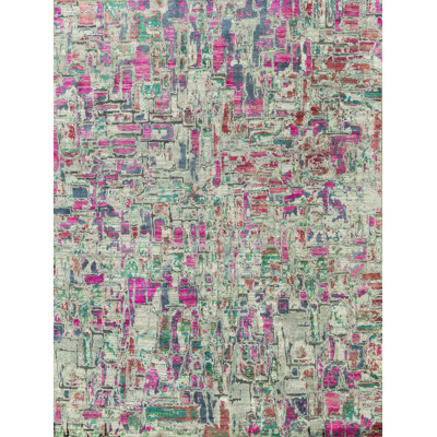 Tapis à la main one-of-a-kind à la main 8 pi 11 po x 12 pi de laine/gris en coton noué Mohit