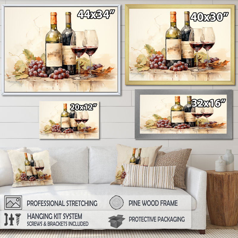 Nebbiolo Nuance sur toile, Cadre doré simple, H 12 po x l 20 po x P 1 po