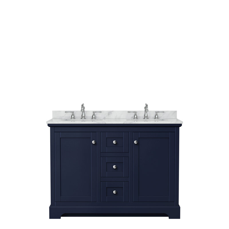 Ensemble de meuble-lavabo double 48 po Avery, Bleu foncé, Chrome poli