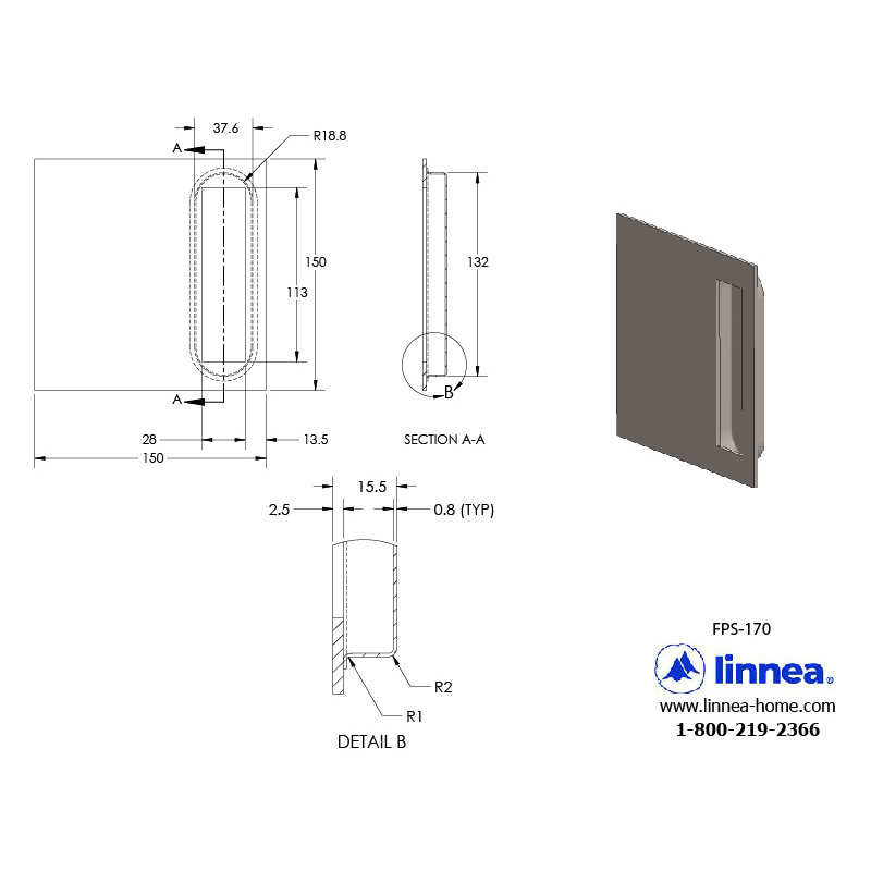 Recessed Pull Plate, Satin Stainless Steel