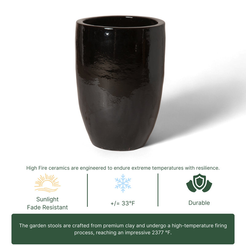 Handmade Ceramic Planter, Black, 32" H x 23" W x 23" D