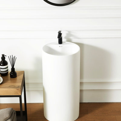 Solid Surface Pedestal Bathroom Sink 66s - 08 With Minimalist Design, 17.34" Dimensions, Non Porous And Low Cost Maintenance, Suitable For Family Bathrooms Basin Bathroom, X 35.42" Size, Surface,