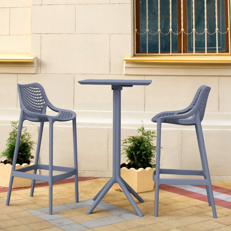 Ensemble repas pour 2 personnes avec table carrée Asherton, Gris foncé