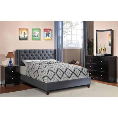 Agueda 3 Pieces Queen Size Bedroom Set Upholstered In Blue Grey Polyfiber -  Hollywood Decor, FHD9371Q-4251-53