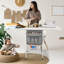  Table de bricolage pliable avec rangement, table de couture mobile avec 2 tablettes et poche latérale, table pliante Home Hobby pour salle de bricolage, hauteur fixe, blanc