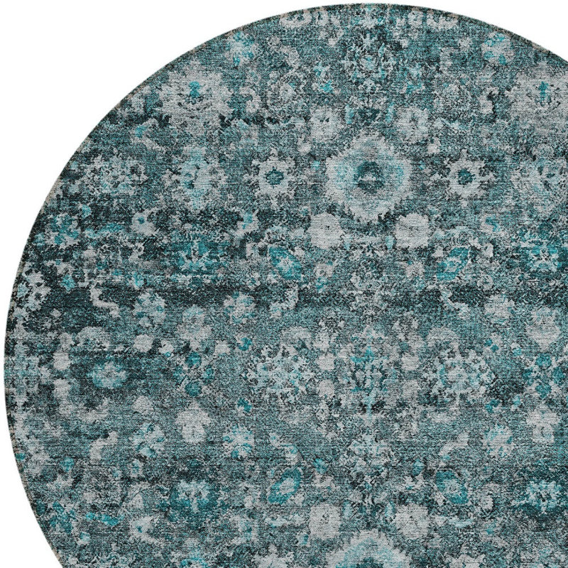 Tapis rond lavable oriental vert foncé 8 pi Aqua