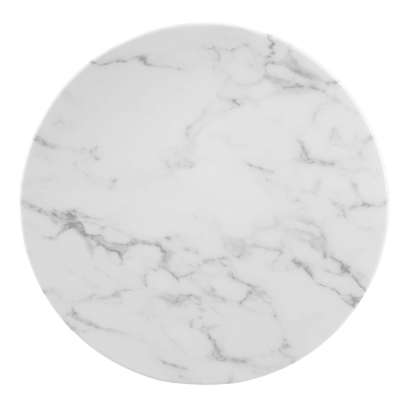 Lippa 20" Round Artificial Marble Side Table, White, White