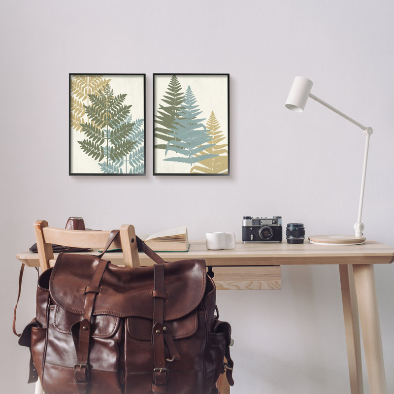 «Layered Fern Plants Botanical Leaves Mute Tones» par Kim Allen - ensemble de 2 impressions sur toile flottante