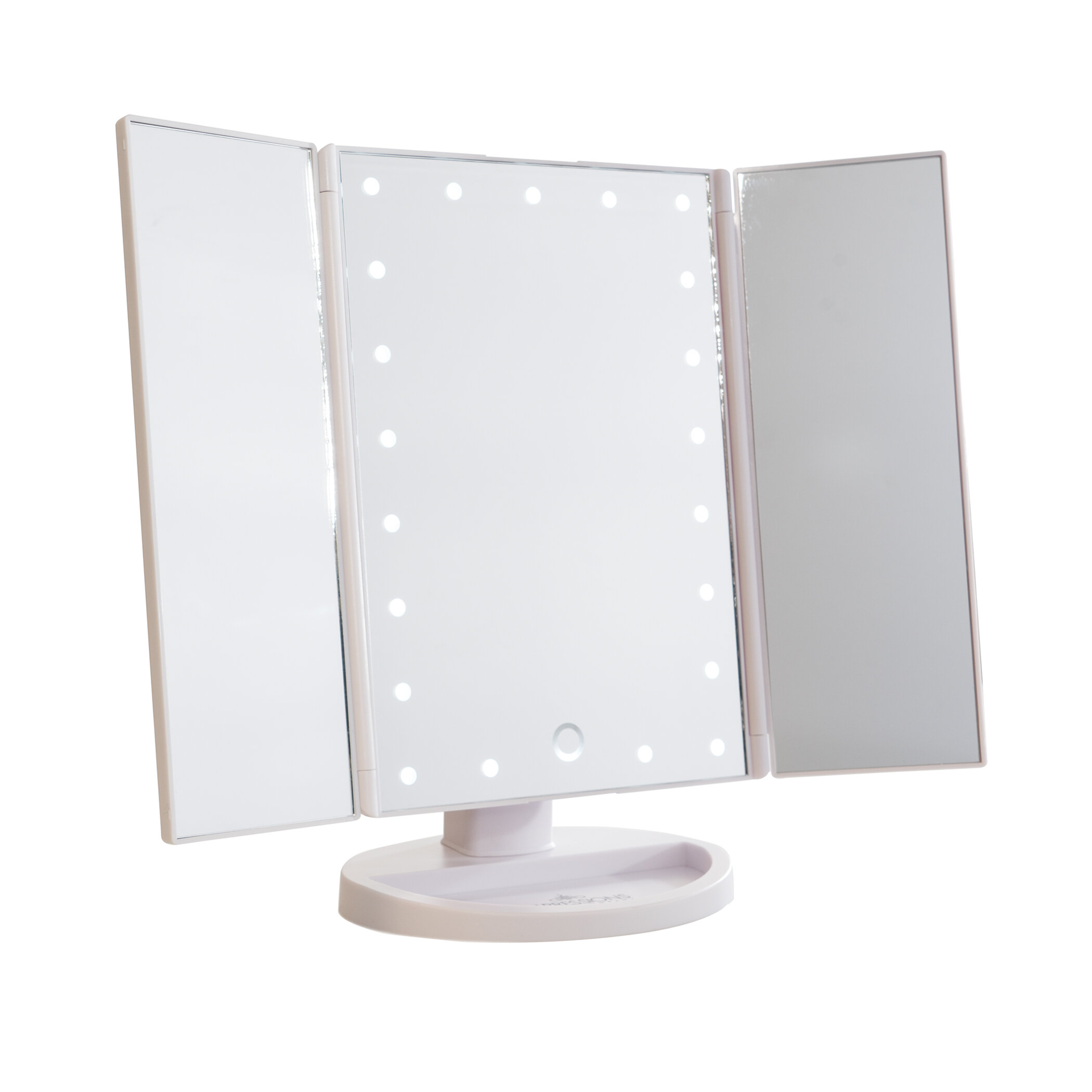 Ebern Designs Iryanna Touch Trifold Dimmable Tabletop LED Makeup Mirror ...