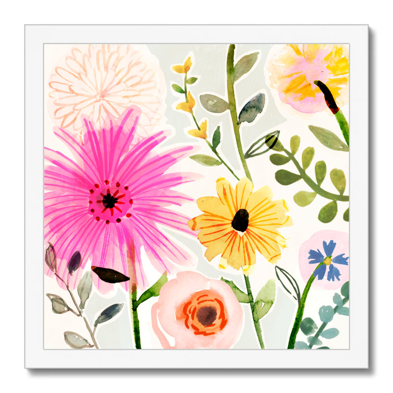 Floral Pop I by Victoria Borges - Painting on Canvas, 34cm H x 34cm W, White Framed Paper Print