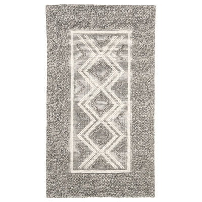 Caper Hand Woven Wool/Cotton Geometric Rug in Ivory/Grey