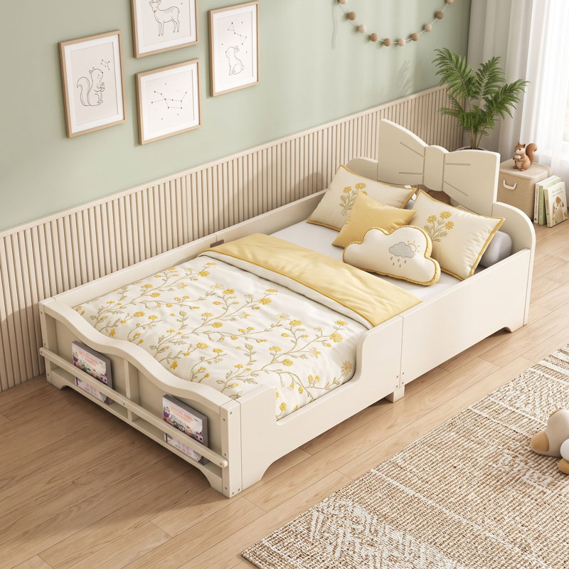 Lit plateforme avec bibliothèque, Twin, Beige
