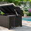 Banc de rangement extérieur en rotin en PE avec doublure imperméable et coussin moelleux