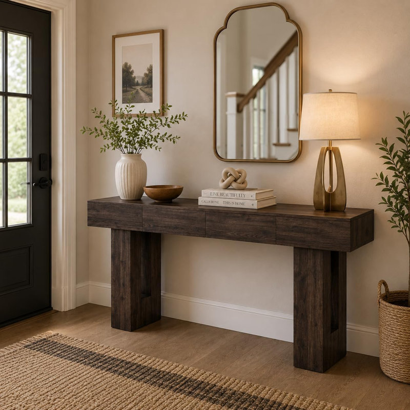 Console en bois avec tiroir, décor de couloir, tiroir de rangement, console décorative, Brown