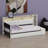 Upholstered Daybed Frame with Storage Footstool, Shelves, Trundle, USB Charging Port & LED Lighting-2010228253