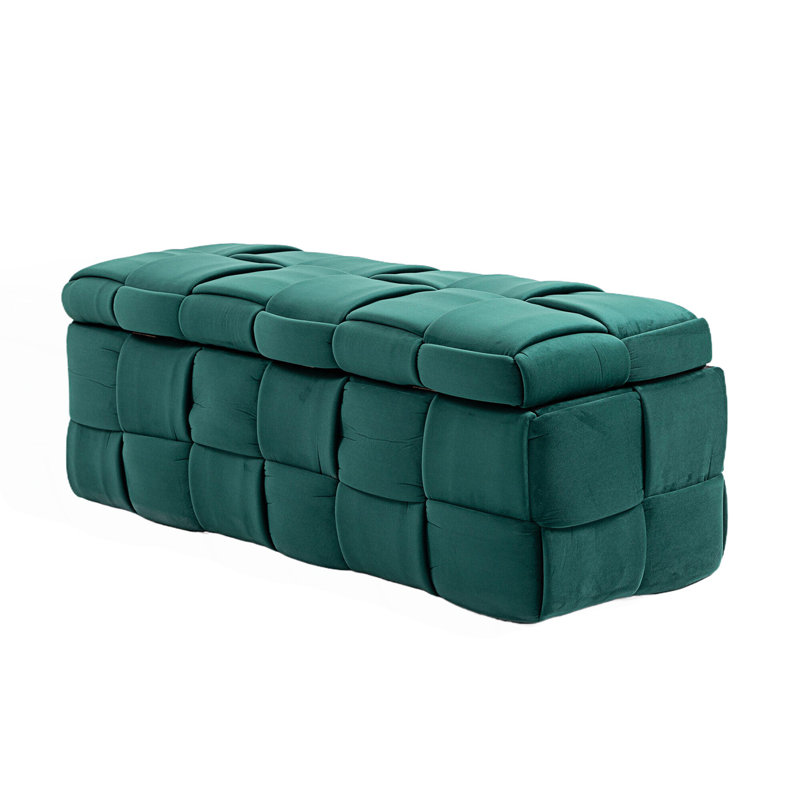 Pransh Velvet Upholstered Storage Bench, Green