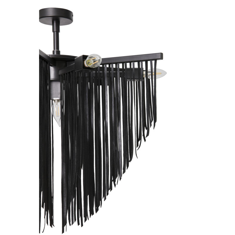Small Leather Fringe Chandelier, Black