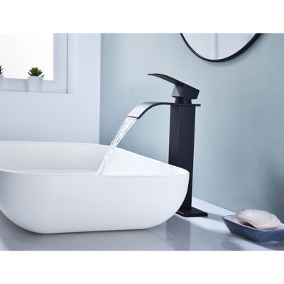 Single Handle Bathroom Faucet With Waterfall Spout And Pop - Up Drain, Matte Black Stainless Steel, Gentle Flow, Simple Setup For Non Overflow Sinks