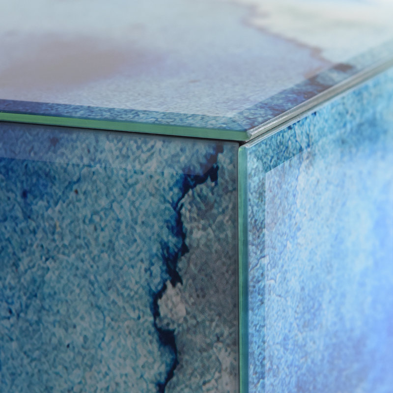 Subtle Blues Beveled Art Glass Coffee Table