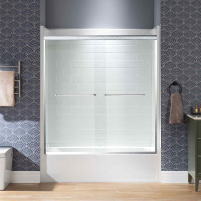 Double Sliding Tub Door 56-60"W x 60"H | 1/4"(6mm) Clear Tempered Glass, Safe & Explosion-Resistant