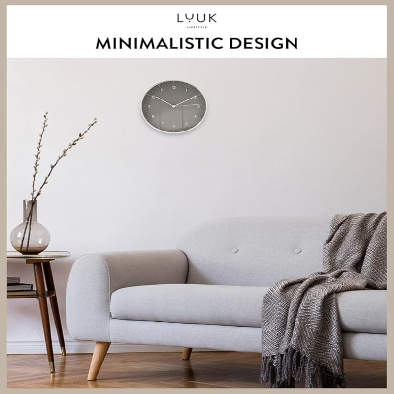 LUUK LIFESTYLE Wall Clock With Silent Movement, Minimalist Scandinavian Design, Gift For Moving-In, Arabic Numerals Easy To Read, Dark Grey