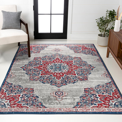 Blazek Modern Persian Vintage Moroccan Medallion Navy/Red Rug