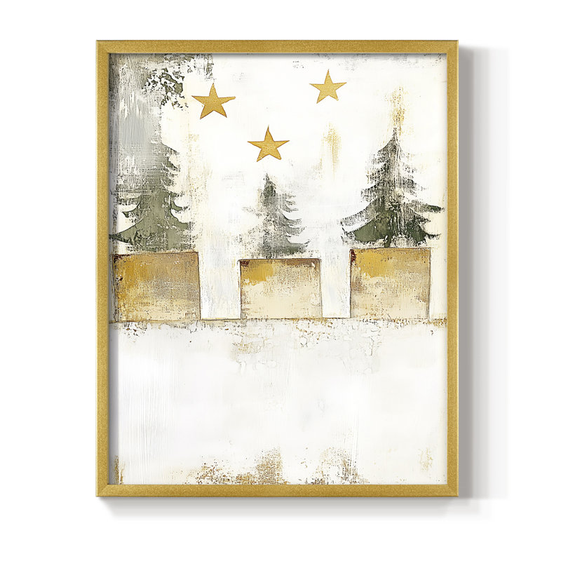 «Christmas Holiday», art encadré DCC-XXIX, bois massif, H 15 po x l 12 po, Doré