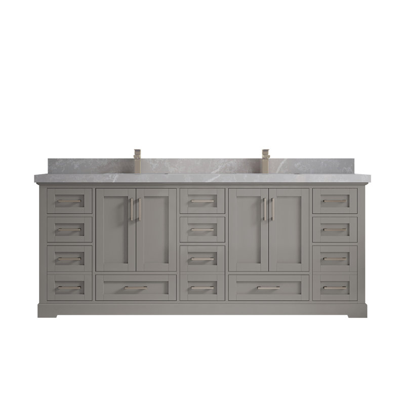 Esin 84'' Double Bathroom Vanity with Quartz Top, Light Gray