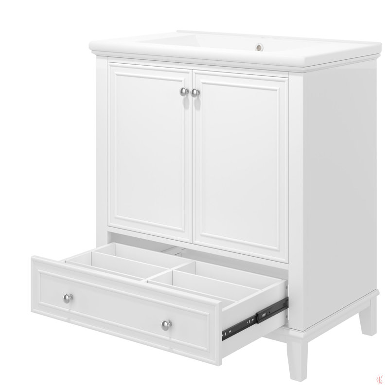 Ensemble de meuble-lavabo 30 po avec lavabo, armoire de salle de bain multifonctionnelle avec portes et tiroir, structure solide et panneau en MDF