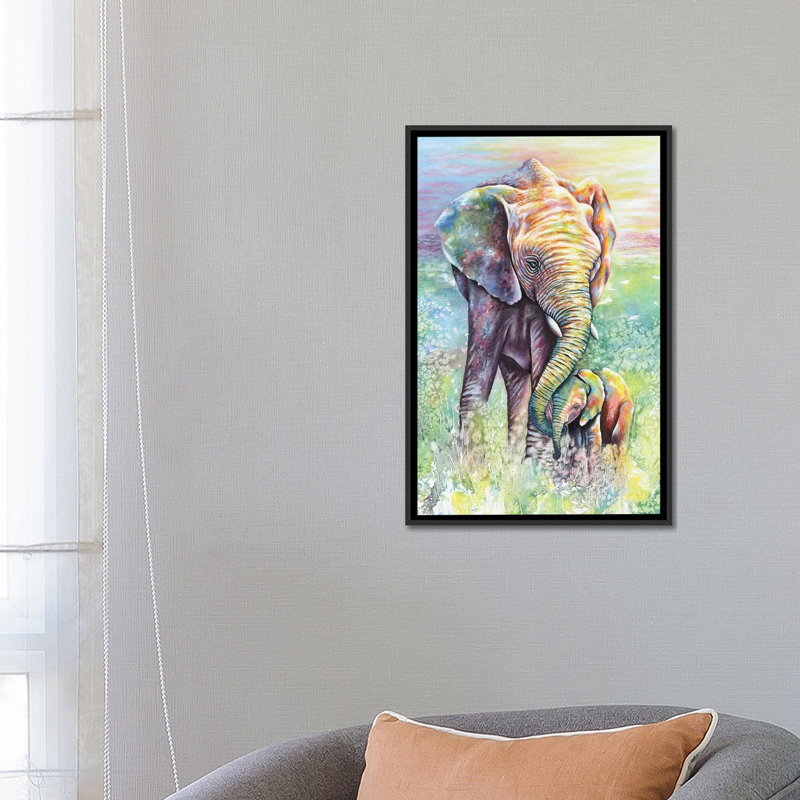 « maman & baby éléphant éléphant colors », reproduction sur toile, H 26 po x l 18 po x P 1,5 po, Toile avec cadre noir