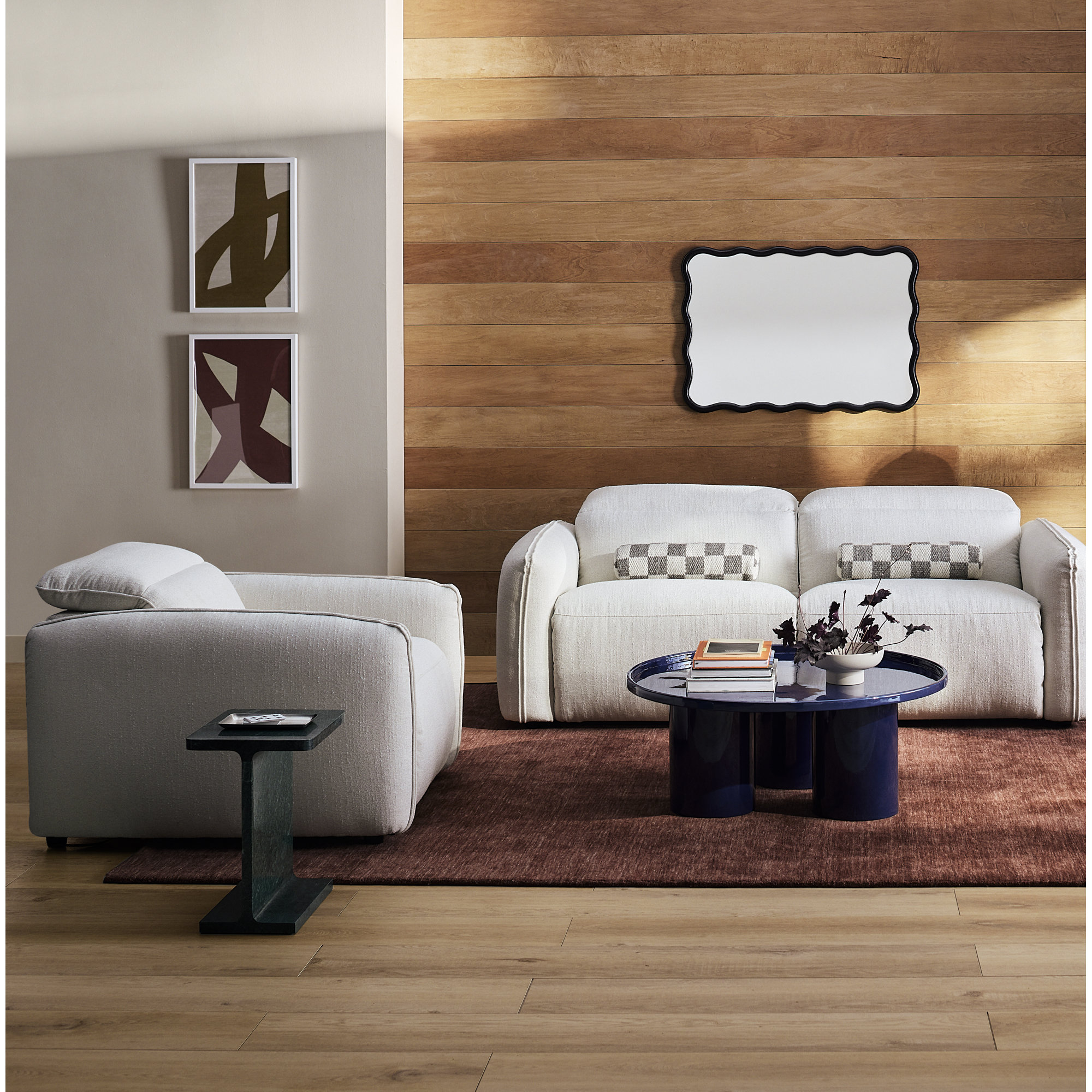 Pompeo Upholstered Recliner Armchair, Warm White Basketweave