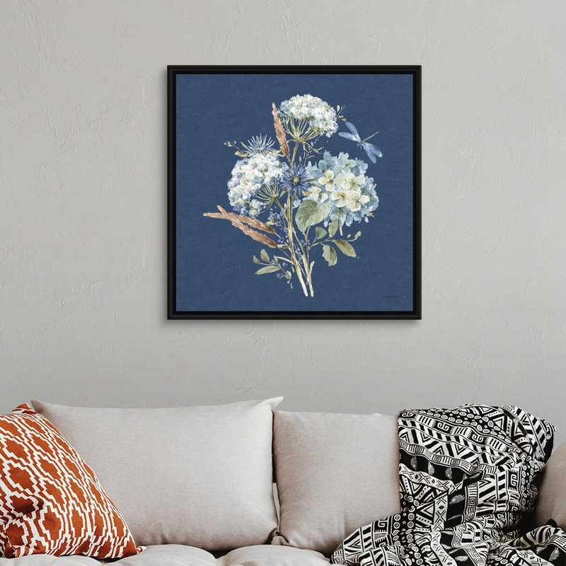 «Bohemian Blue 06 on Blue» par Lisa Audit - reproduction d'art, Toile avec cadre noir, 32" H x 32" W x 1.75" D