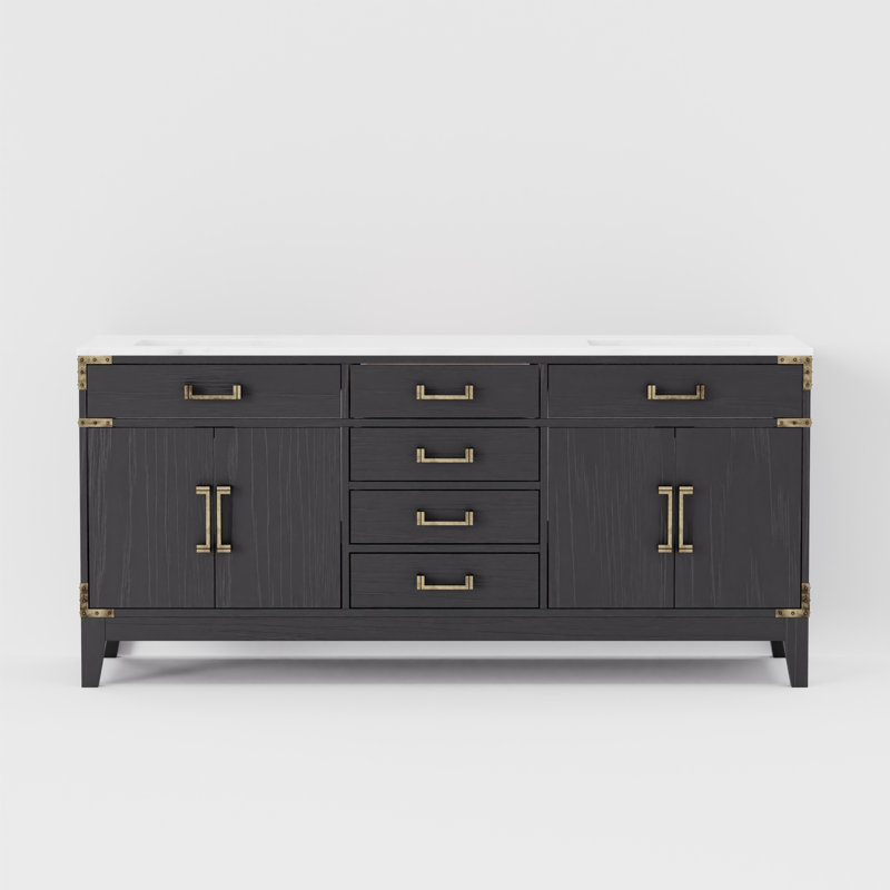 Laurel 72 in W x 22 in D Double Bath Vanity Top, Black Oak, White Carrara Marble