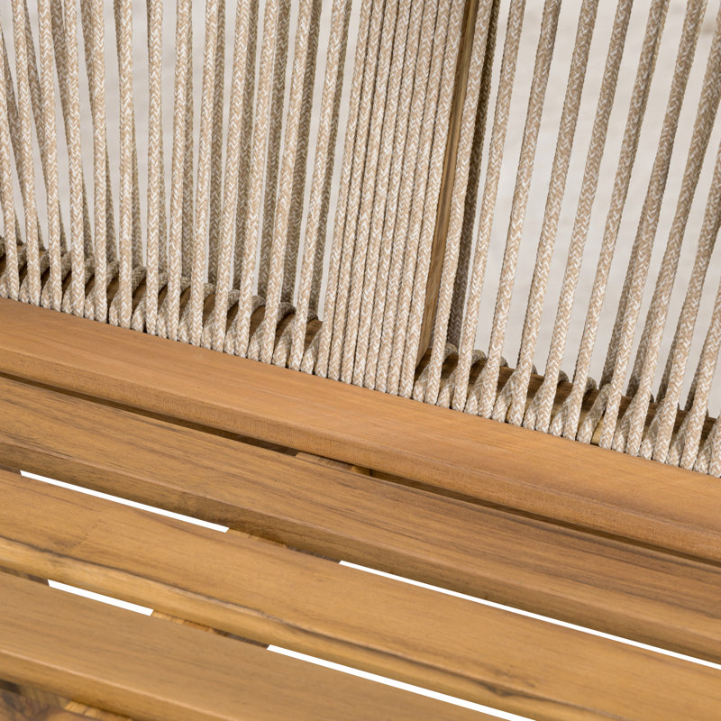 Ensemble de 2 tabourets d'extérieur Louie en bois de teck avec coussin beige