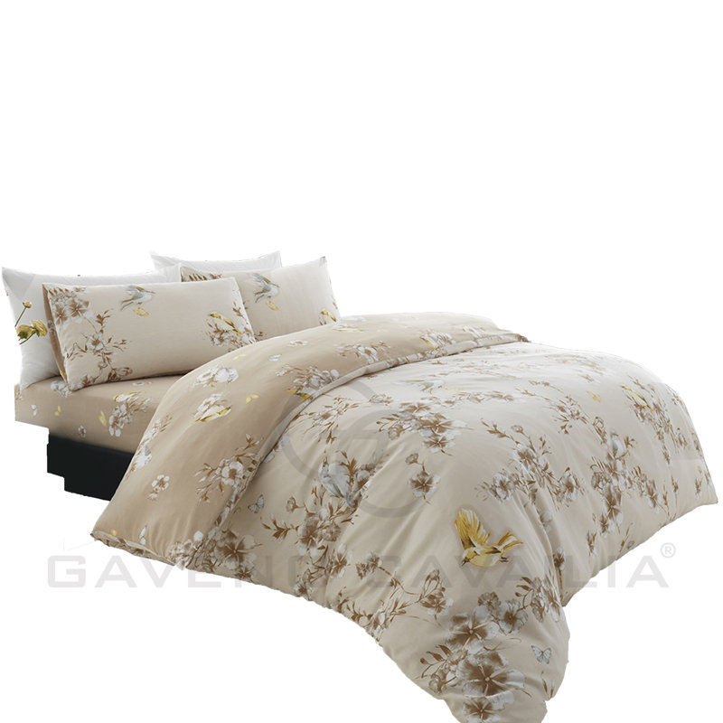 Birdie Blossom 144 TC Modern & Contemporary Duvet Cover Set, Natural, Double