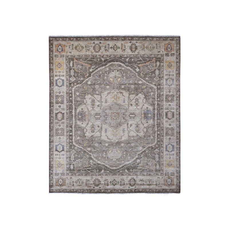 Tapis oriental rectangulaire gris en laine noué à la main 8 pi 1 po x 9 pi 9 po - MOA10220091