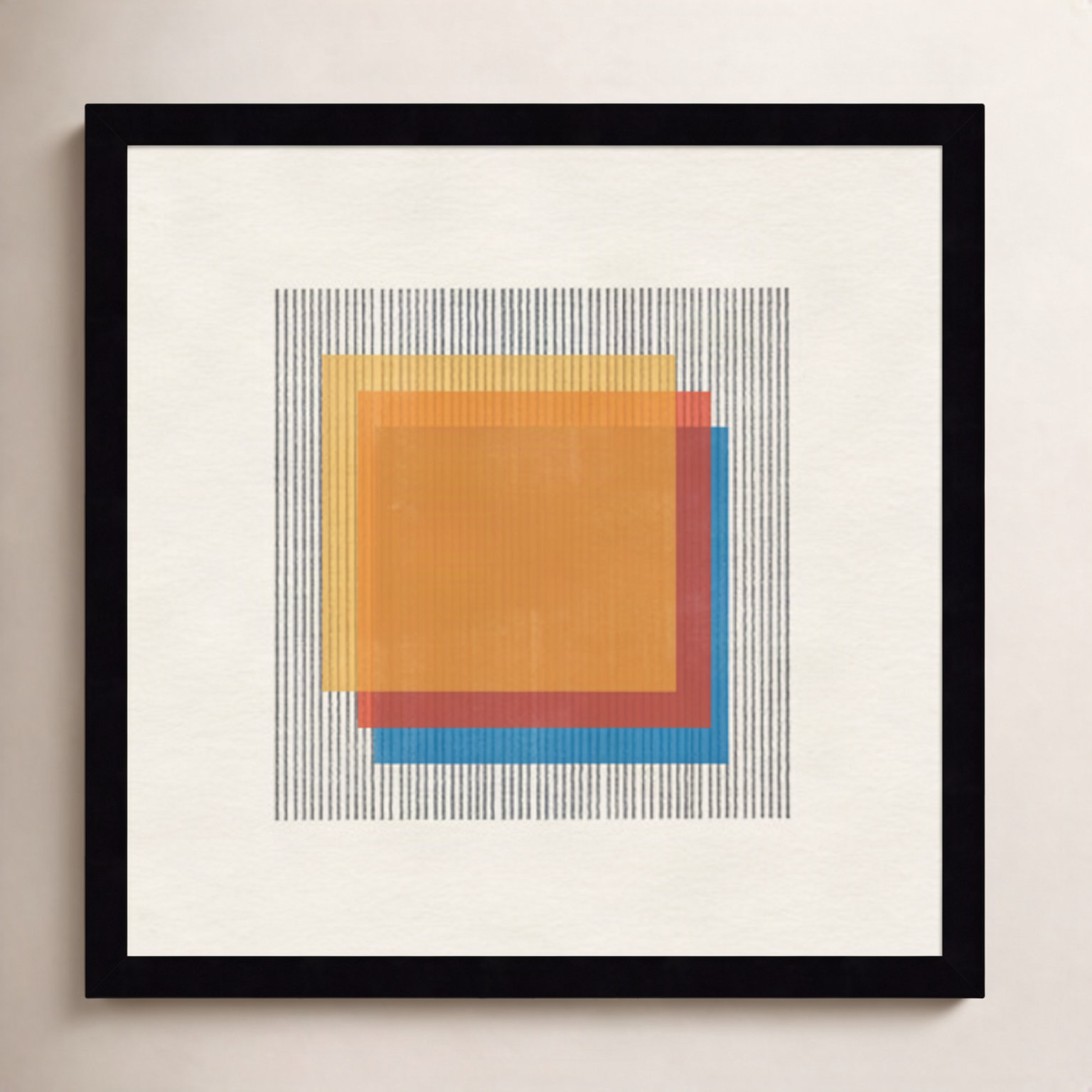 Midcentury Modern Squares No 1 Print, 17" H x 17" W x 1" D, Black Framed