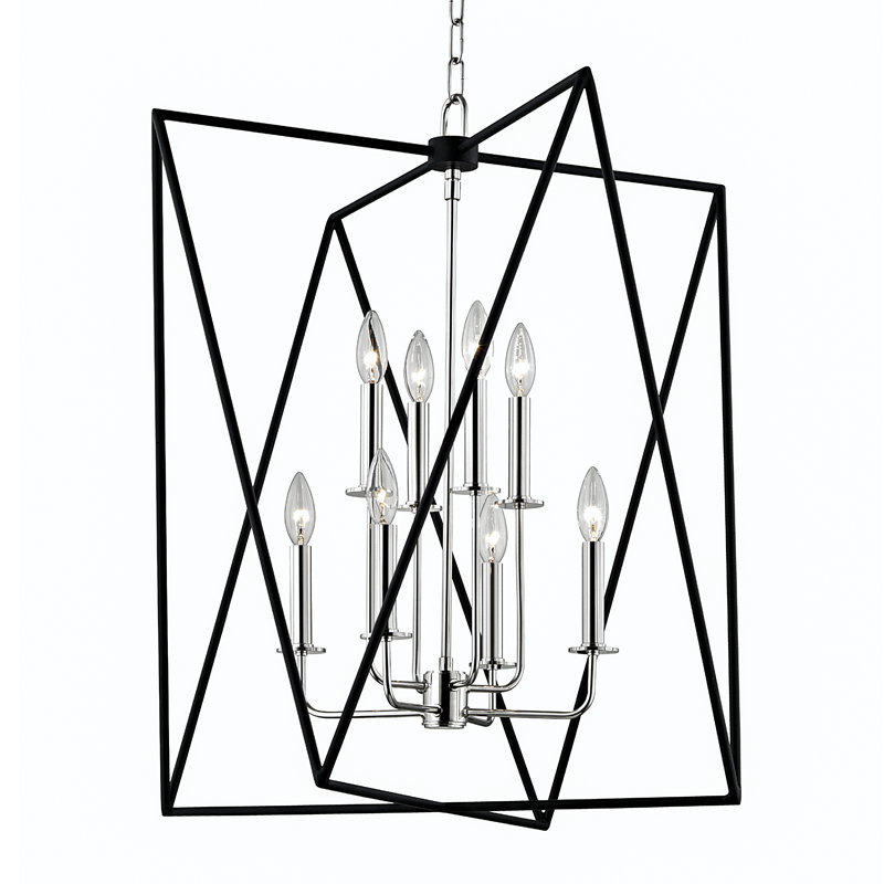 Aged Brass 8-Light Geometric Chandelier with Crystal Accents