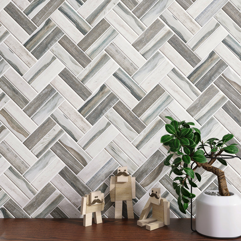 Carrelage mosaïque en verre 11,11 po x 12,52 po à chevrons Ecoglassifier, Gris