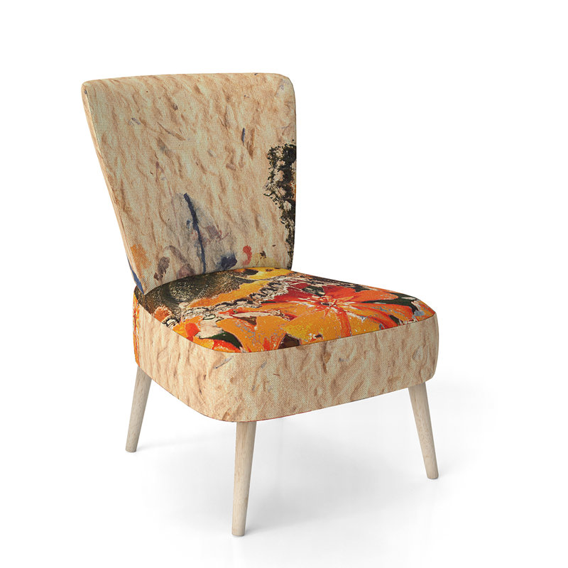 Upholstered Floral Side Chair - Modern floral Accent Chair, Floral Brown Polyester Blend 1