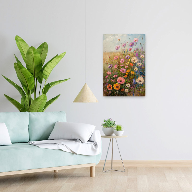 Arc-en-ciel de fleurs colorées, fantaisiste, papillon, paysage, impression d'art mural, 24" H x 16" W