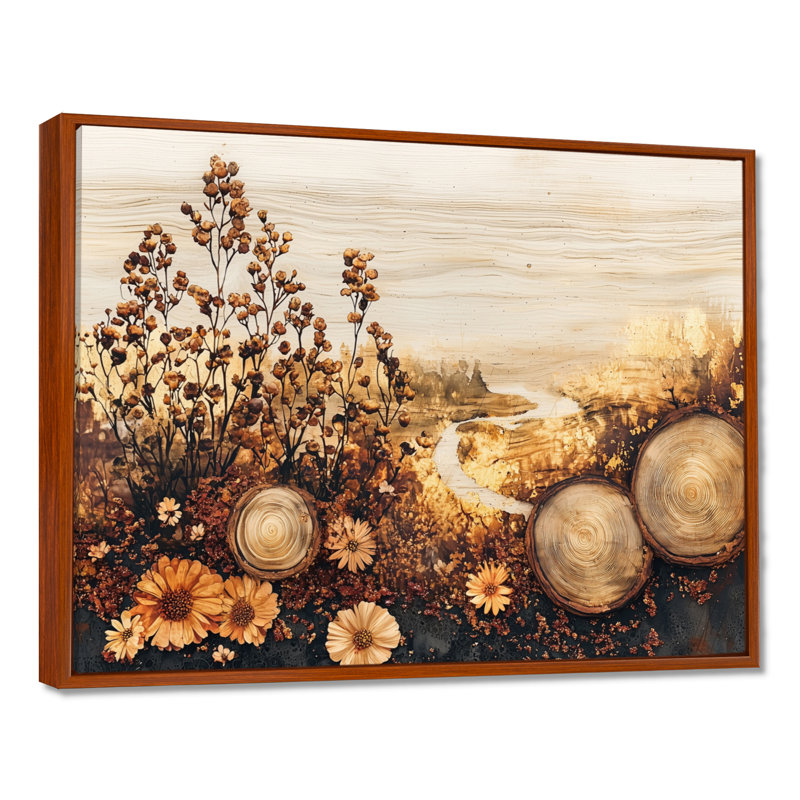Gracee - Floral Wall Art, H 16 po x l 32 po, Cadre flottant, Brun