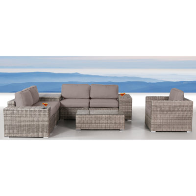 Demarest Wicker Fully Assembled 5 - Person Seating Group with Sunbrella Cushions