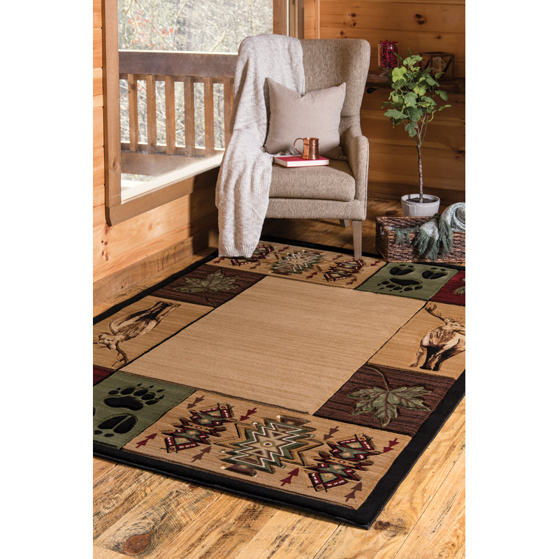 Tapis beige tissé à la machine Elston, Rectangle 5 pi 3 po x 7 pi 6 po