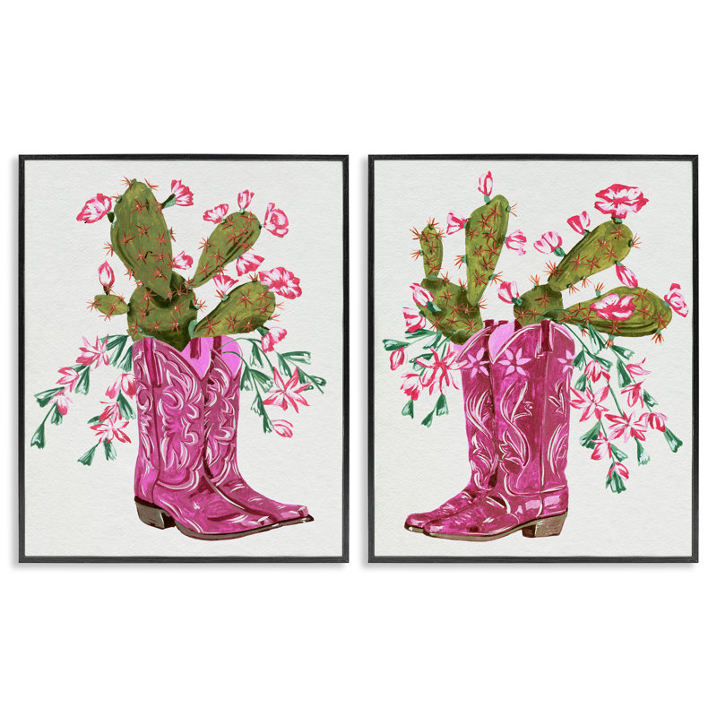  Cactus en rose, ensemble de 2 estampes numériques par Melissa Wang, H 14 po x l 11 po, Giclée encadrée noir minuit