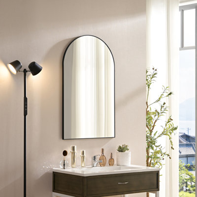 Miroir mural 30 po x 40 po avec cadre en métal noir pour le salon - Image réelle 1: 1, rouille, installation facile Verre arqué haute définition 40 x 30 po, fixation